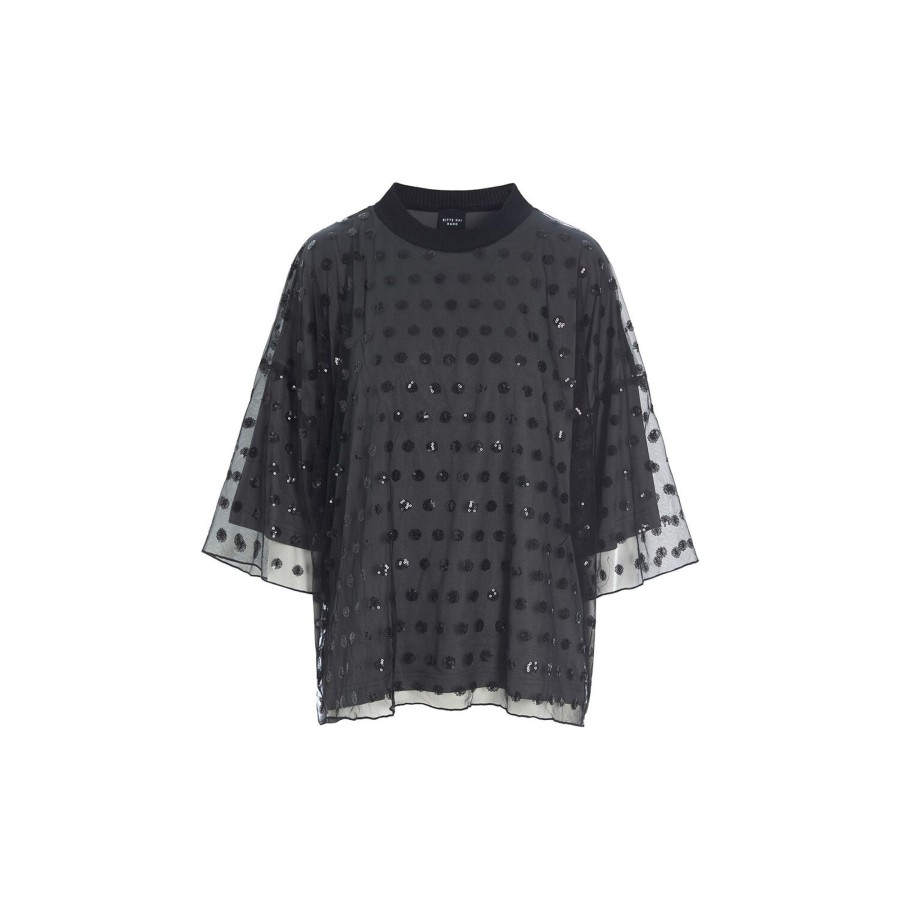 Dame BITTE KAI RAND Skjorter & Bluser | Embroidery Mesh Bluse, Black/Dark Shadow