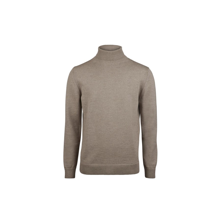 Herre Stenströms Strik & Bluser | Merino Wool Chunkey Roll Neck, Light Beige