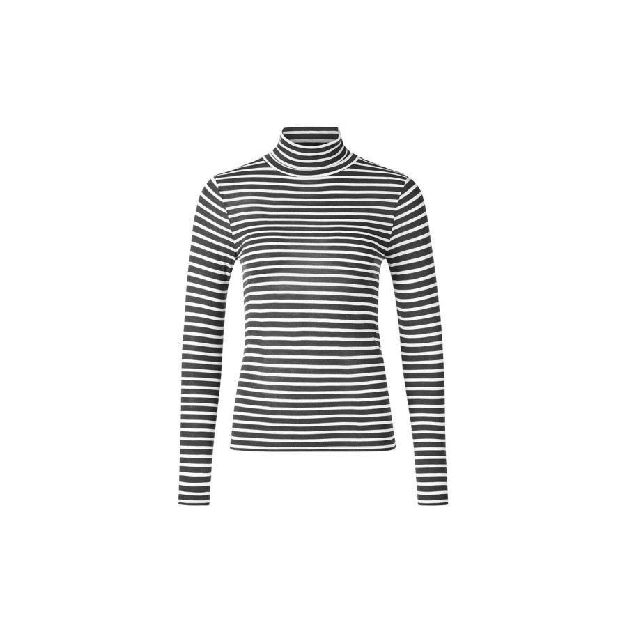 Dame Rich & Royal Skjorter & Bluser | Striped Rollneck, Anthracit Grey