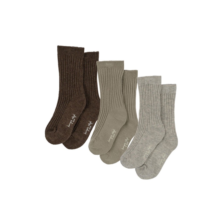 Born Konges Sløjd Stromper & Strompebukser | 3 Pack Rib Socks, Soft Grey/Ment/Brown