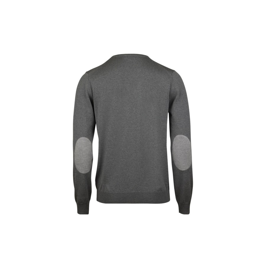 Herre Stenströms Strik & Bluser | Crew W Patch Merino Wool, Grey