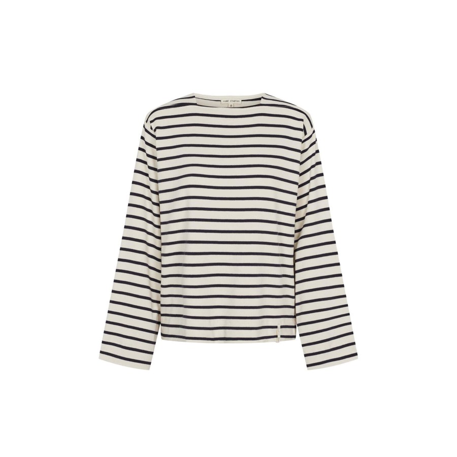 Dame esmé studios Skjorter & Bluser | Esjulie Squareneck Top, Snow White/Dk. Sapphire Stripe