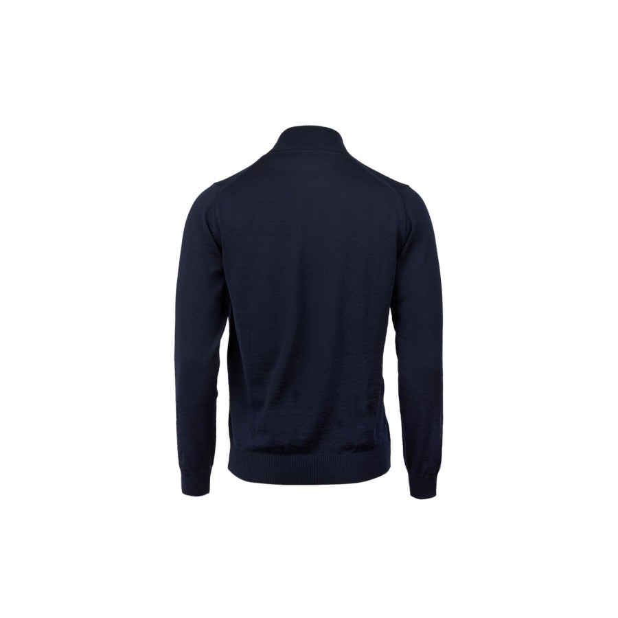 Herre Stenströms Strik & Bluser | Merino Wool Zip Cardigan, Navy