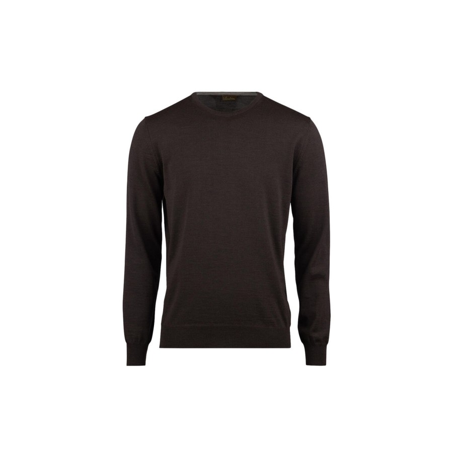 Herre Stenströms Strik & Bluser | Crew W Patch Merino Wool, Dark Brown