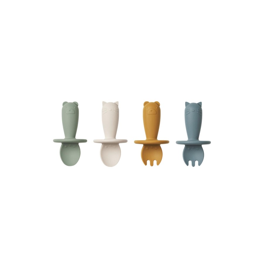 Born Liewood Spiseudstyr | Avril Baby Cutlery 4-Pack, Faune Green Multi Mix