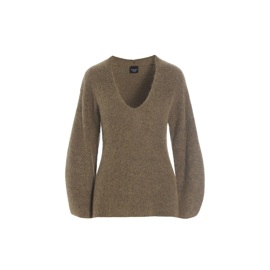 Dame BITTE KAI RAND Skjorter & Bluser | Dandelion Knit Bluse Med V-Hals, Dark Caramel