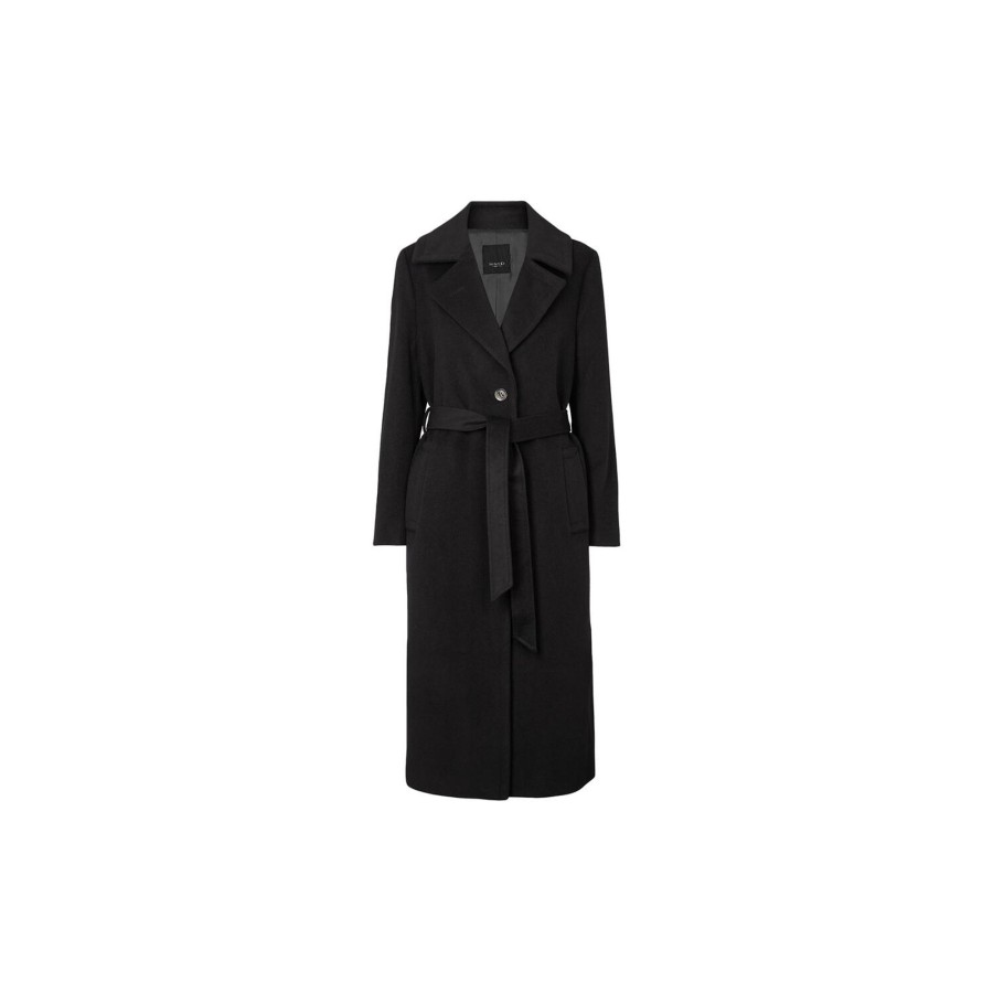 Dame SAND Copenhagen Overtoj | Cashmere Coat W Clareta Belt Long, Ebony Black