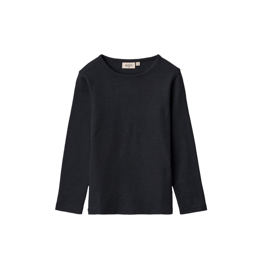 Born Wheat Bluser & Skjorter | Wool T-Shirt Ls, 1432 Navy