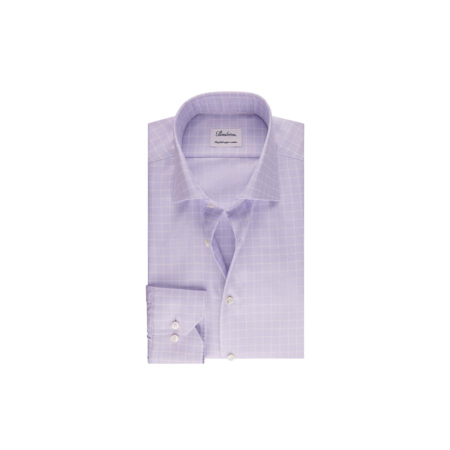 Herre Stenströms Skjorter | Fitted Body/77 Rm Cuff, Light Purple Check