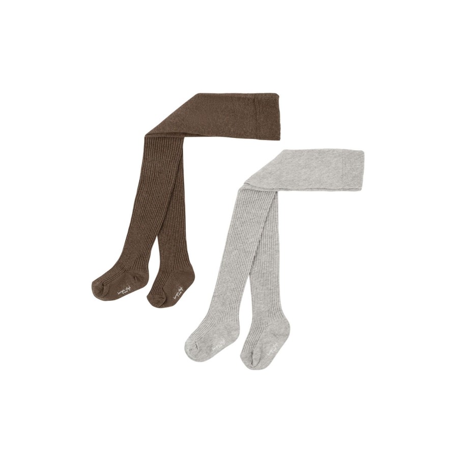 Born Konges Sløjd Stromper & Strompebukser | 2 Pack Rib Tights, Soft Grey/Brown