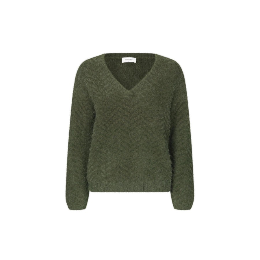 Dame Modström Strik | Floriamd V-Neck, Deep Pine