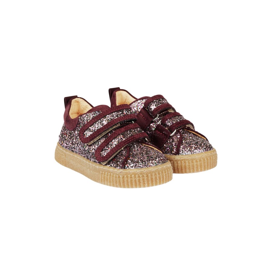 Born ANGULUS Sneakers | Glitter Sneaker Med Velcrolukning, 1713/2195 Bordeaux Multi Glitter/Bordeaux