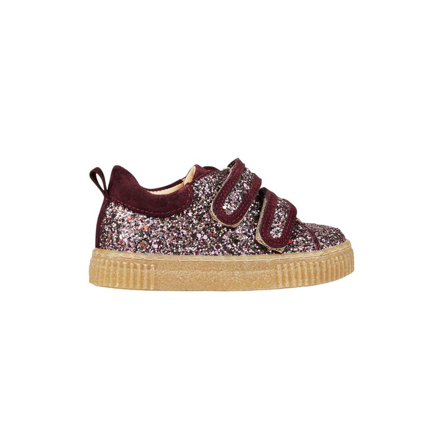 Born ANGULUS Sneakers | Glitter Sneaker Med Velcrolukning, 1713/2195 Bordeaux Multi Glitter/Bordeaux