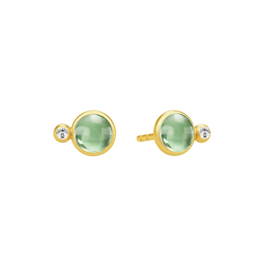 Dame Julie Sandlau Oreringe | Prime Earstuds, Gold/Green Amethyst