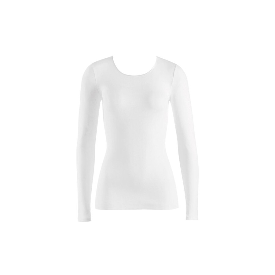 Dame HANRO Toppe & T-Shirts | Cotton Seamless Long Sleeve Shirt, White